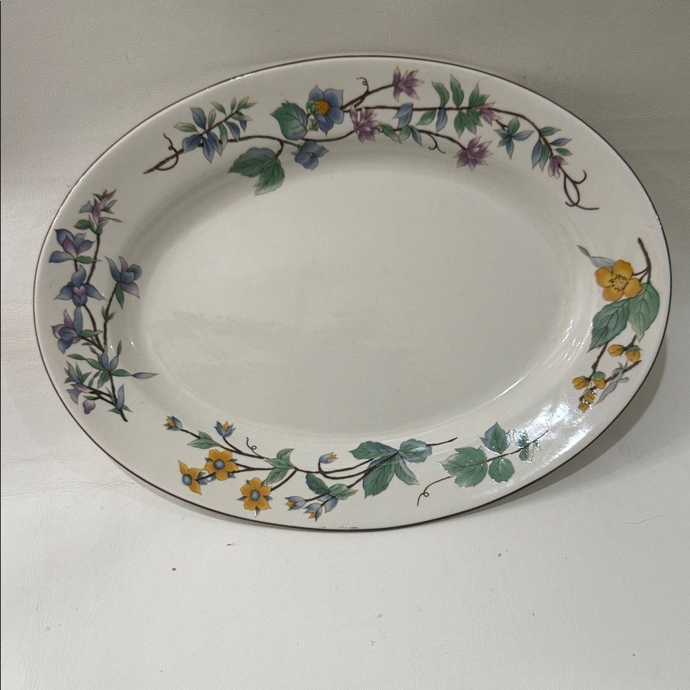 Woodhill Citation #25 White Ceramic Serving Platter Yellow Purple Floral Border